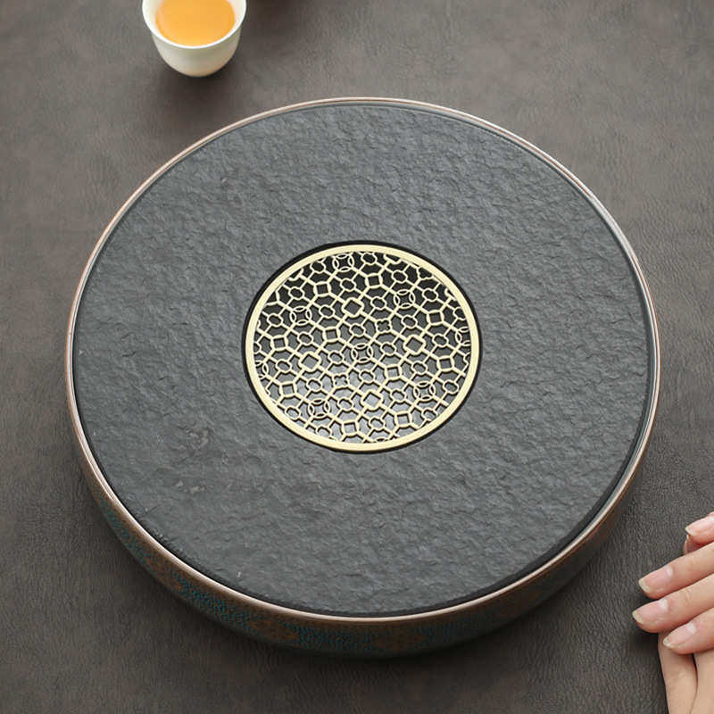 批发乌金石茶盘家用储水茶托盘圆形简约陶瓷干泡茶台沥水盘大茶盘