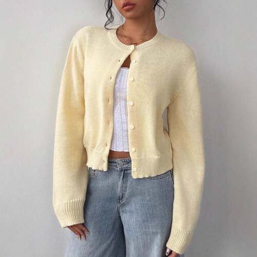 Women's Casual Long Sleeve Sweater Jacket Plain Solid Knit
