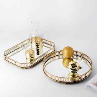镜面玻璃茶盘金色收纳托盘家用客厅茶几轻奢高级感杯子置 优选欧式