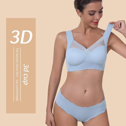 One piece cup bra set with ice silk seamless bra set for
