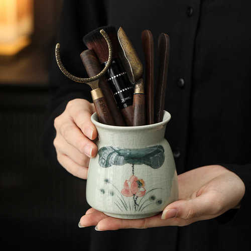 哥窑手绘茶道六君子功夫茶具配件夹子大全喝茶用品茶台桌泡茶工具