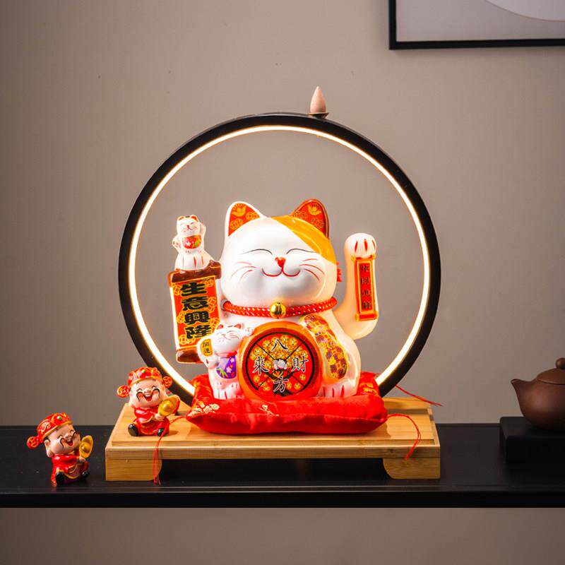 招财猫陶瓷摆饰电动自动摇手大号发财猫家居客厅开 业店铺创意礼