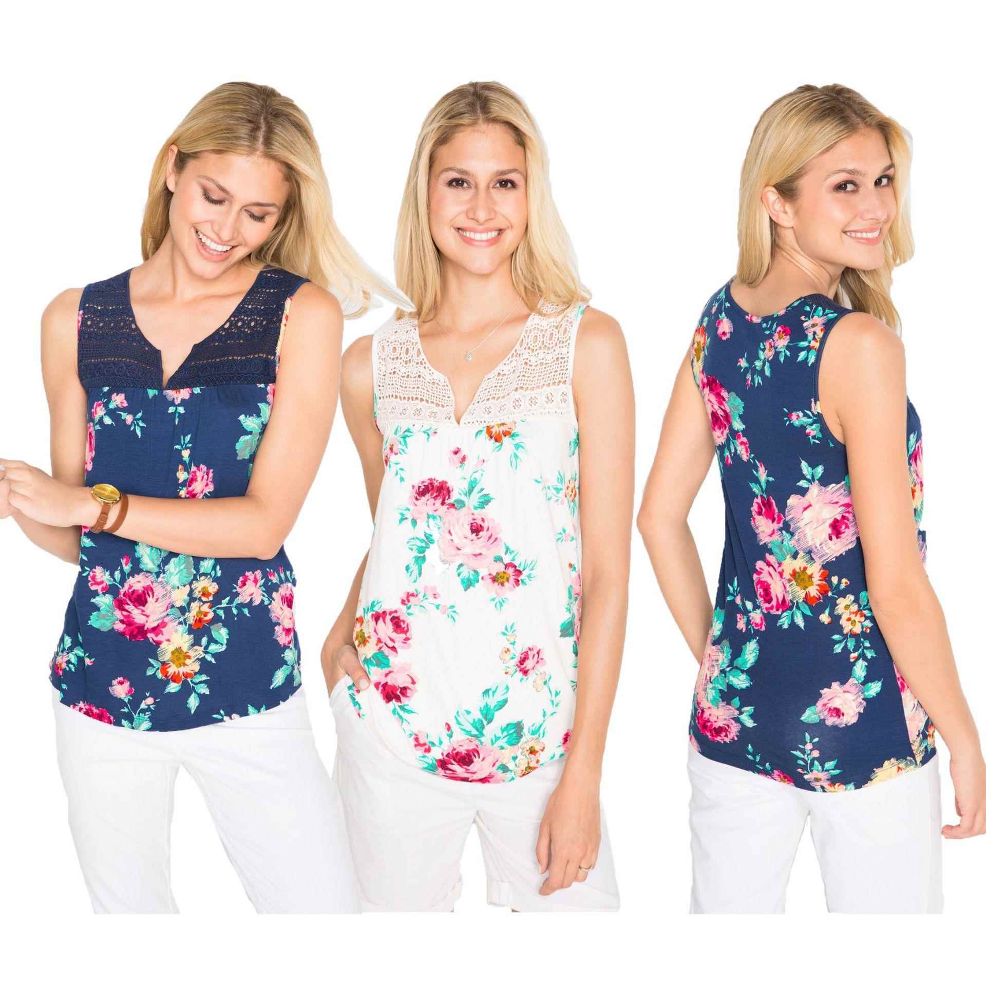 Summer lace top loose stitching V-neck sleeveless panel