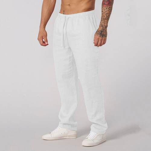 Men's Summer High-Quality Linen Straight-Leg Pants Casual