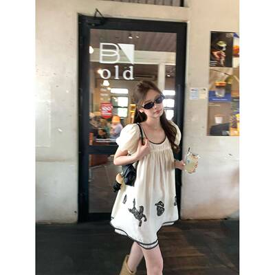 im向 Jennie同款~重工莱赛尔洋装女夏蕾丝刺绣短款温柔娃娃裙