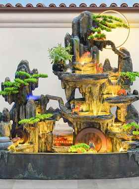 大型假山流水喷泉户外庭院鱼池造景观循环流水瀑布招财风水轮摆件