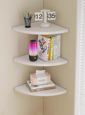 墙角置物架墙上免打孔厨房卧室客厅拐角墙壁木板悬空三角隔板