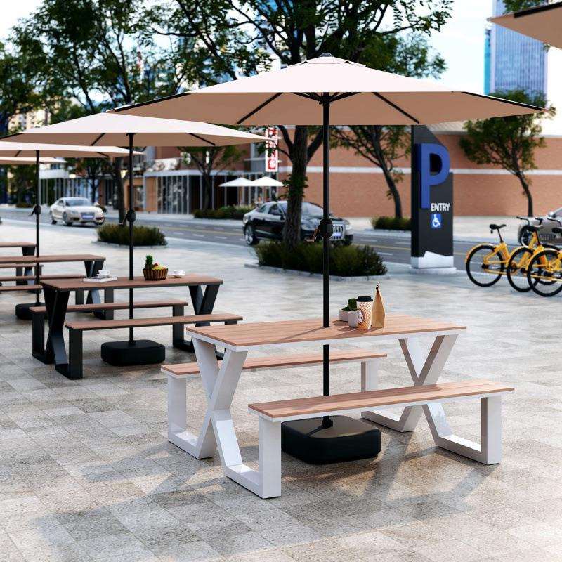 户外塑木连体餐桌网红奶茶店咖啡厅休闲桌椅室外庭院花园套装佛山