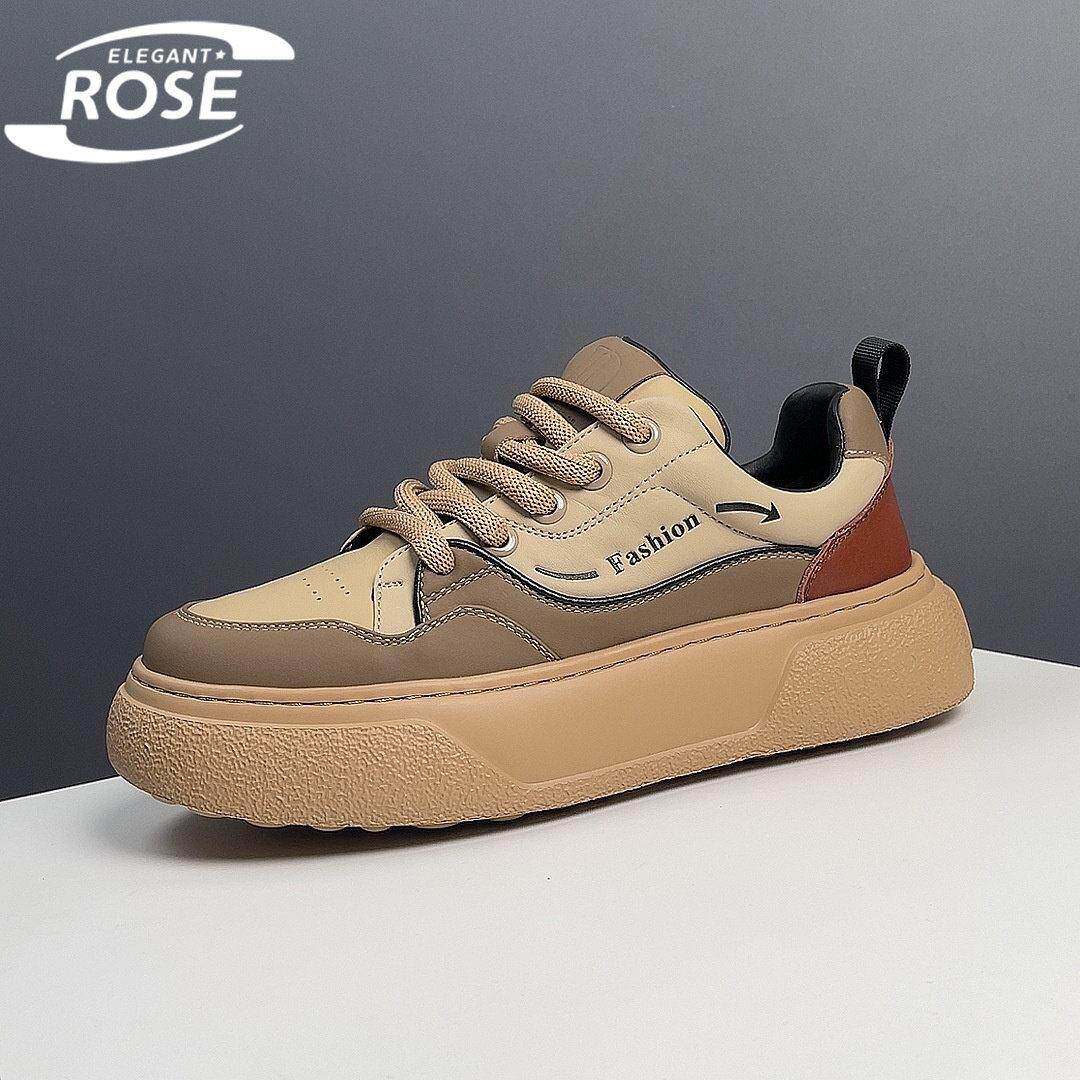ELEGANT ROSE 男鞋2024秋季新款真皮板鞋轻便时尚真皮增高休闲鞋