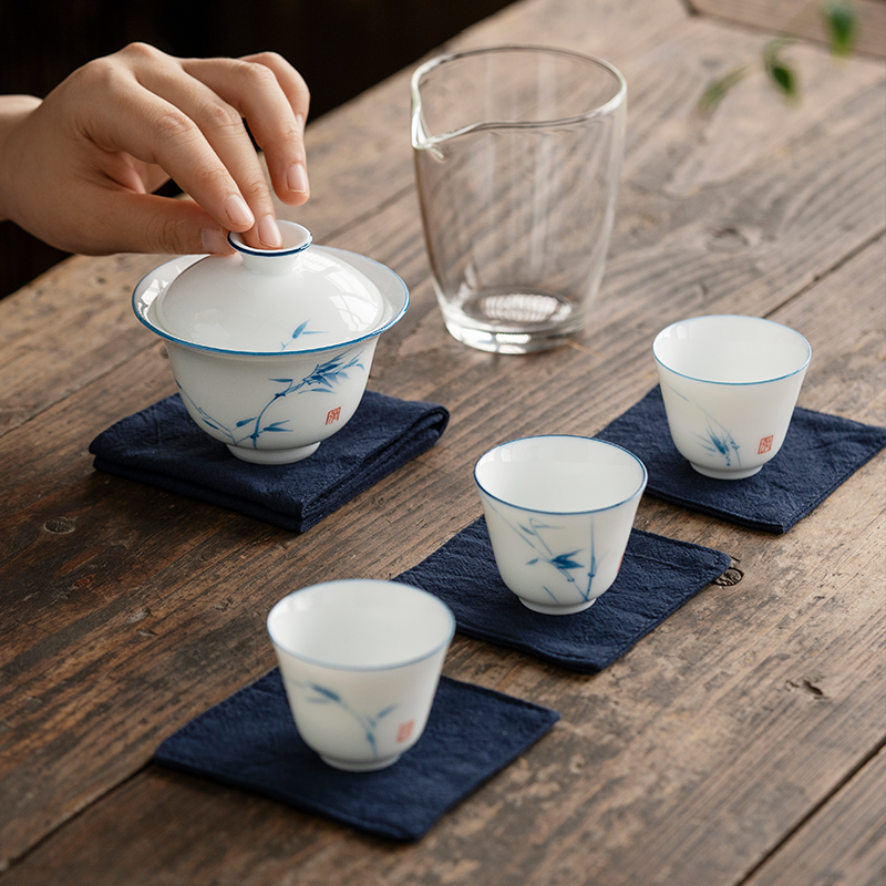 陶瓷快客杯家用简约便携一壶二杯四杯随身泡旅行茶具套装户外泡茶