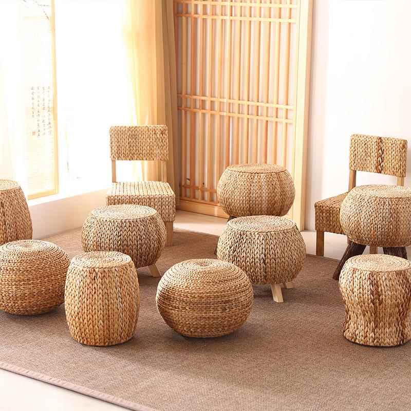 厂家榻榻米瓢窗茶室茶几古典休闲藤编草编桌椅客厅墩子凳子家用