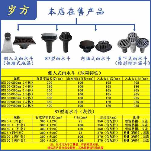 新款直销落水弯头侧排雨水口球墨铸铁侧入式雨水斗排水管下水管大