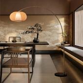 客厅灯落地灯钓鱼灯中式 禅意茶桌茶室覆古竹编麻将灯侘寂风