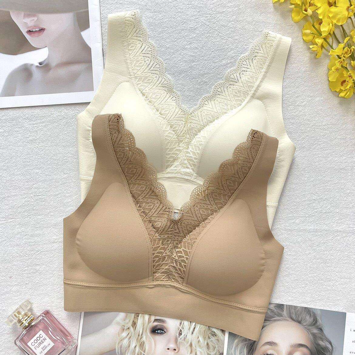 蕾丝V领背心式美背内衣女士薄款聚拢收副乳无钢圈睡眠运动胸罩罩