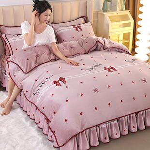 高档冬季加厚牛绒上毛四件套床双面奶加绒法兰绒珊瑚绒被套绒保暖