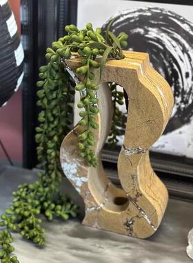 现代意式极简大理石异形雕刻装蒙多花插组摆件桌面家居装饰品摆件