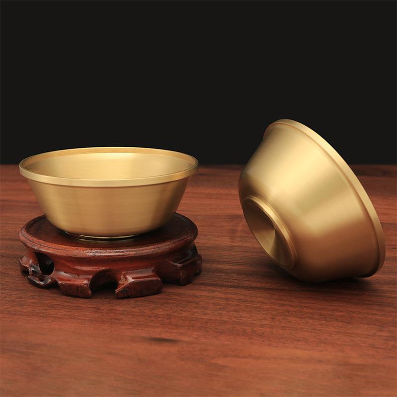 供水杯供水碗纯黄铜饭碗家用供奉神佛祭祀净水铜碗喜字碗厂家