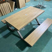 咖啡木塑露营桌椅庭院木桌大板奶摆桌外椅防腐户外阳台桌休闲茶店