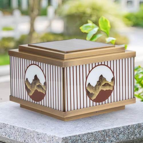 太阳能柱头灯全铜户外防水门柱灯简约别墅花园围墙灯庭院大门口灯