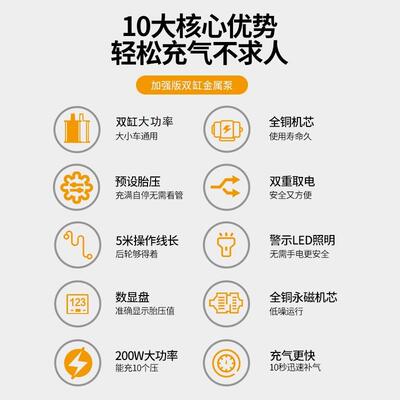 雷傲车载充泵式859双缸高气压便携轿车轮胎家车用打气泵动筒电汽
