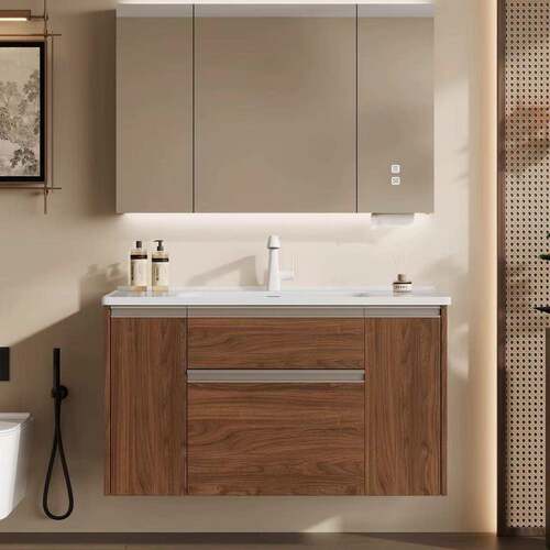 中古风浴室柜陶瓷一体盆日式拉篮卫浴柜卫生间洗漱台洗手盆柜组合