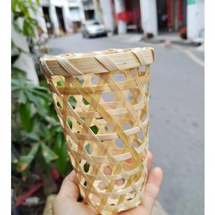 竹编奶茶杯套镂空设计田园气息可做插花竹篓装饰精品围餐点心拼盘
