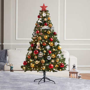 圣诞树装 饰挂件配件包905E套餐金色红色1.5米树配饰1.8金色材料包