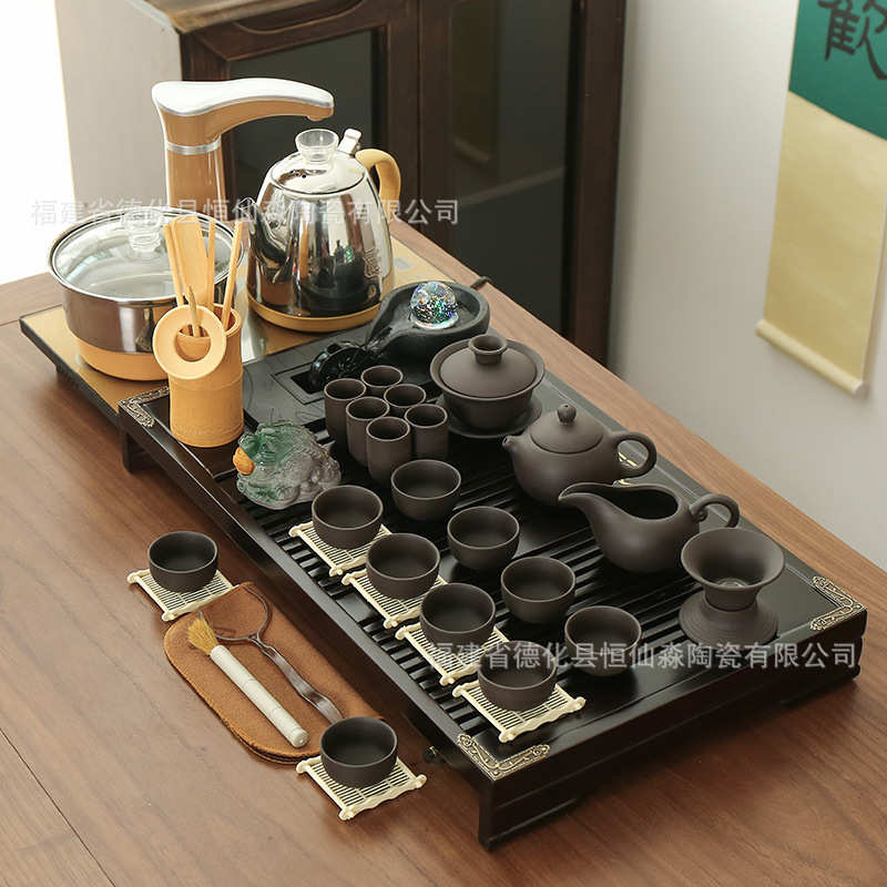 茶具套装家用客厅办公会客高端雾化流水整块实木茶盘全自动一体