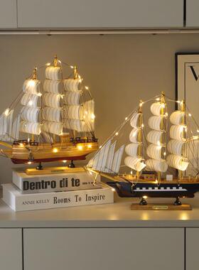 一帆风顺创意彩绘小帆船手工木质摆件工艺品帆船模型店铺家居装饰