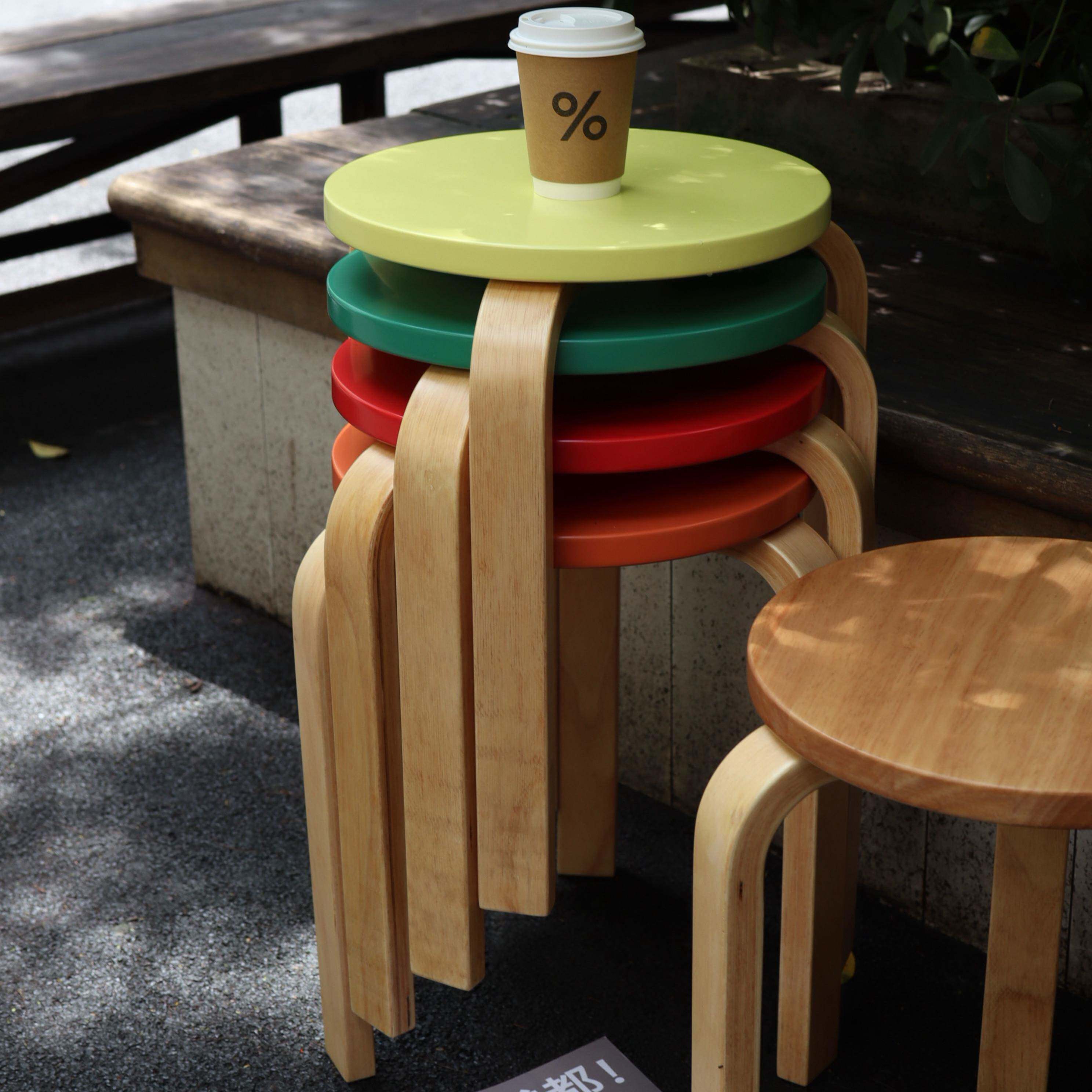 【新店新品】北欧简约实木圆凳彩色餐椅家用极简凳子边几椅子