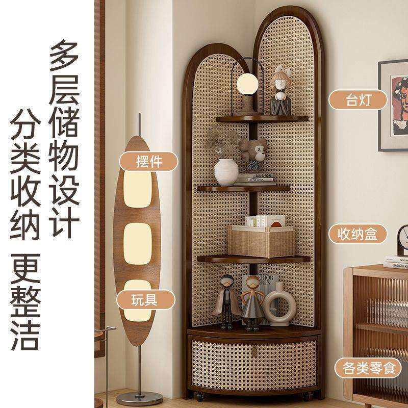 中古风楠竹转角柜展示柜客厅沙发边拐三墙角落置物架书柜餐边收纳