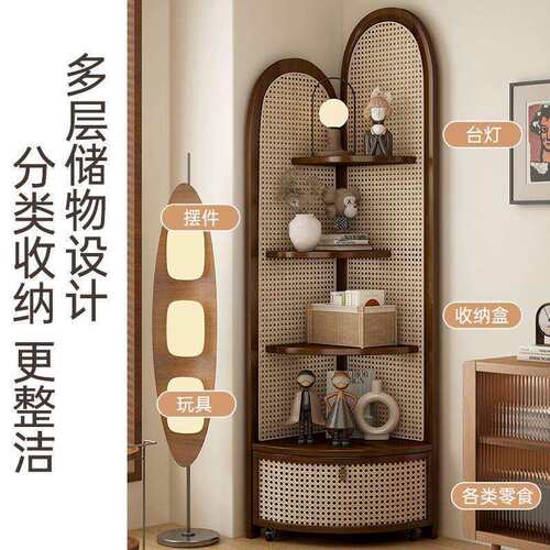 中古风楠竹转角柜展示柜客厅沙发边拐三墙角落置物架书柜餐边收纳