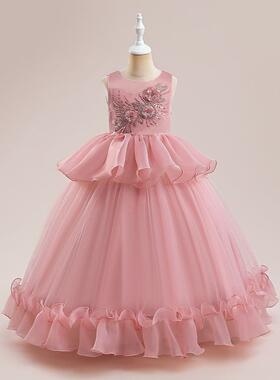 亚马逊跨境礼服裙女童婚纱礼服绣花网纱公主蓬蓬裙chilren dress