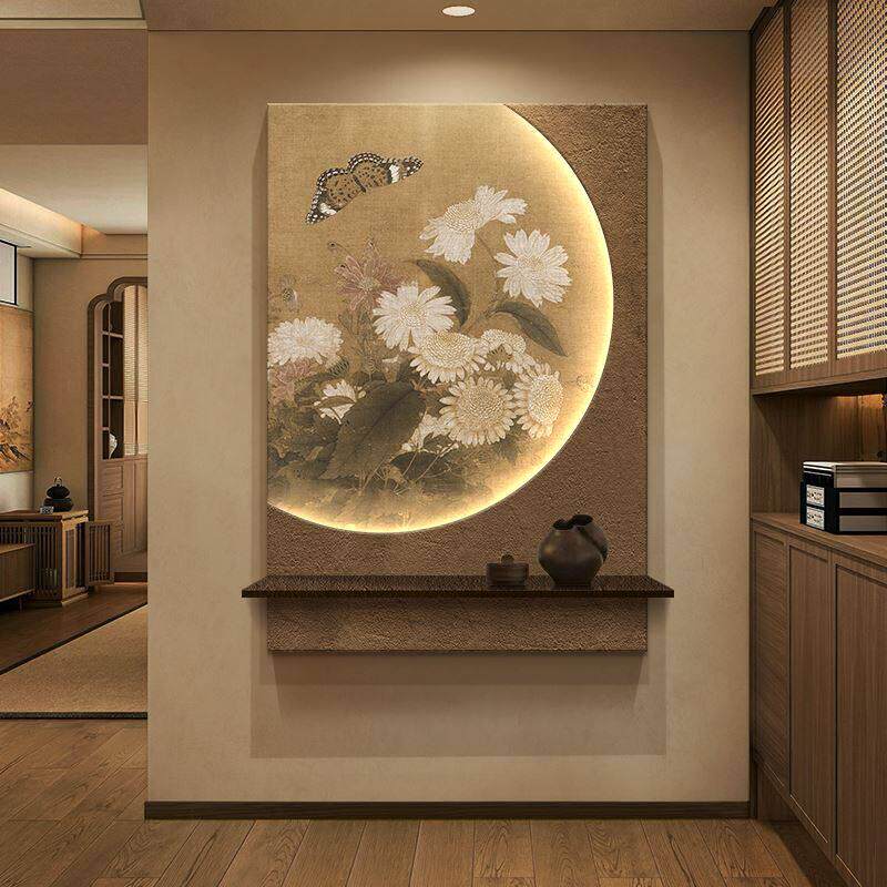 宋代美学玄关装饰画中式覆古客厅墙面挂画茶室氛围布置高级感壁灯
