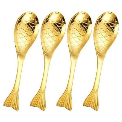 4 Pcs Fish-shaped Cartoon Soup Spoon Stainless Steel Kids
