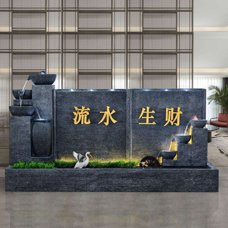大型水幕墙假山流水喷泉水景酒店户外流水墙简约装饰别墅庭院摆件