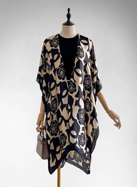Women'S Butterfly Print Open Front Cape Shawl, Casual,