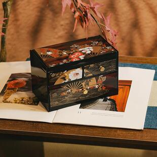 高档日本山中漆器珠宝首饰盒轻奢高档屉带抽日饰品收式致纳盒精大