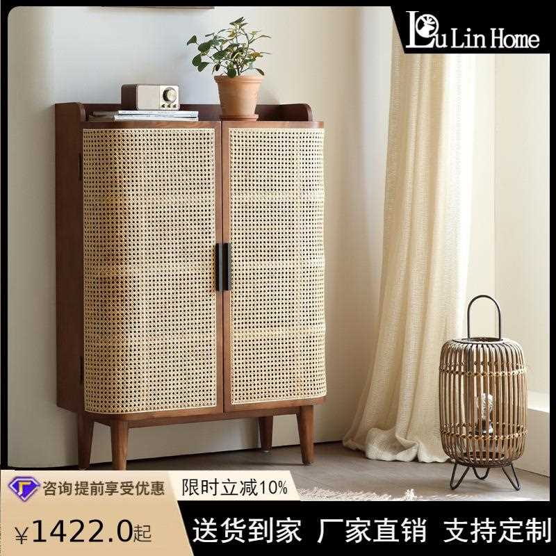 新款直销北欧实木鞋柜创意客厅入户置物鞋架家用门口收纳储物柜藤