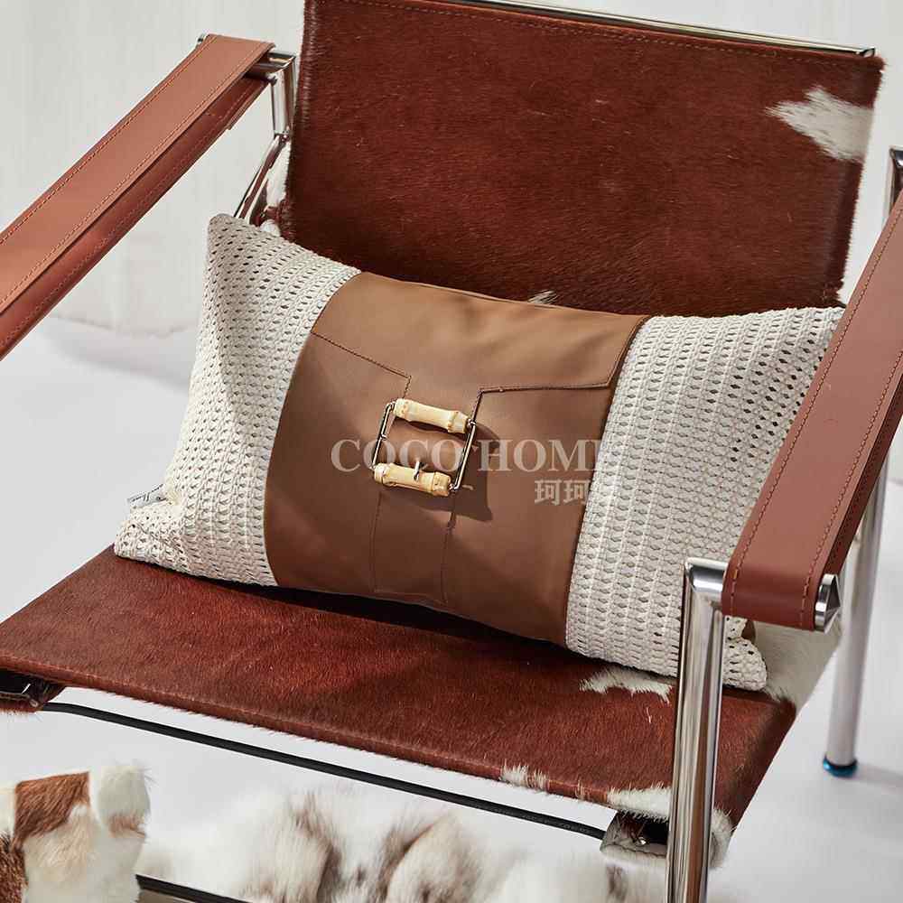 北欧客厅沙发搭配装饰枕高级感咖色腰枕pu柔软背靠居家抱枕被