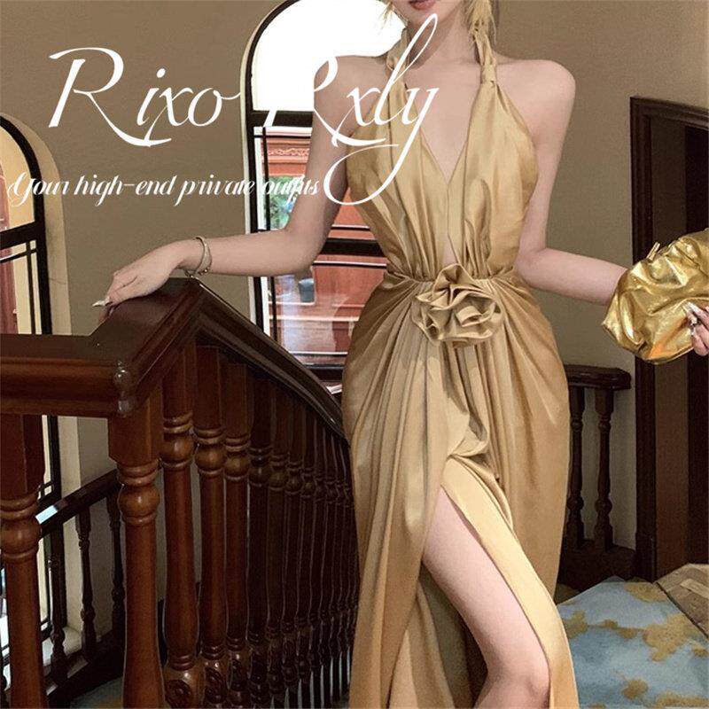 RIXO RXLY法式气质挂颈吊带洋装女夏季小众设计感高级感礼服裙