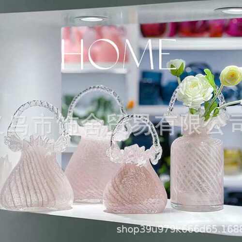 简约清新少女粉色包包花瓶琉璃摆件插花瓶客厅桌面摆设花器