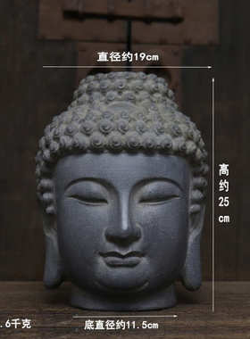 仿古石雕天然青石佛头中式古典复古怀旧家居会所陈设摆件