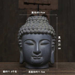 所中式佛头古典天然青石摆件石雕仿古复古怀旧会陈设家居
