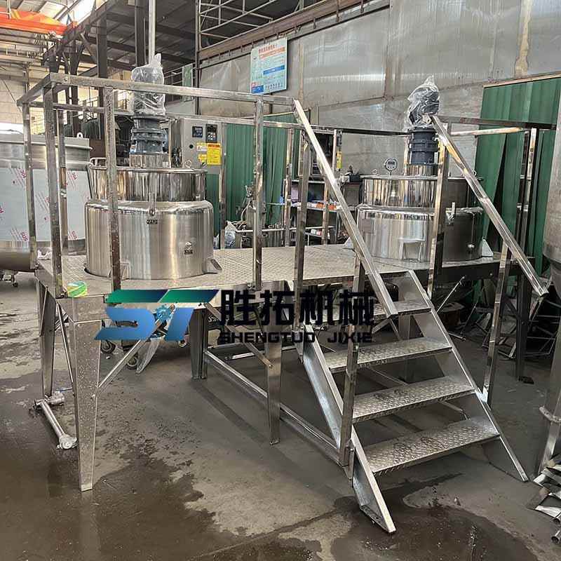 不锈钢反应釜日化乳化拌罐SD202408洗搅衣搅拌桶带操热作平台电加