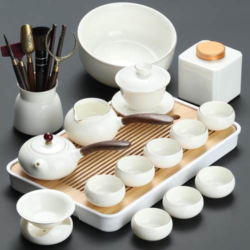 正品羊脂2品玉茶茶具套组家壶用205新款用大全泡茶具白瓷功夫茶杯