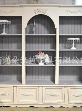 美式复古做旧轻奢彩绘小屋书柜法式仿古雕花敞开式拱形门书柜