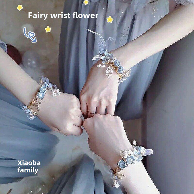 森林风格腕花伴娘新娘姐妹团手花超级仙女婚礼仙女手炼韩式婚礼高