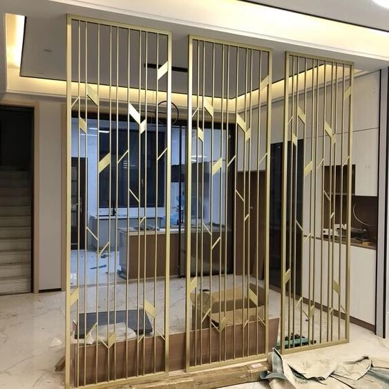 隔断铁艺屏风墙轻奢不锈钢金属客厅简约现代玄关中式花格装饰镂空