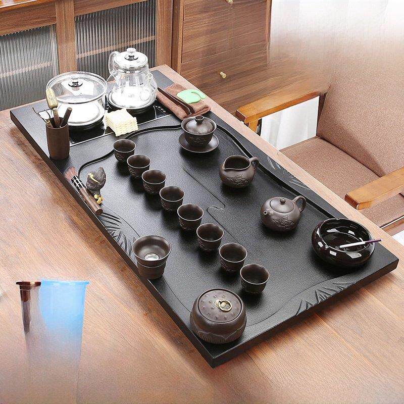 黑金石茶盘全套家用全自动底玻璃办公室覆古茶具套装集成茶桌茶海